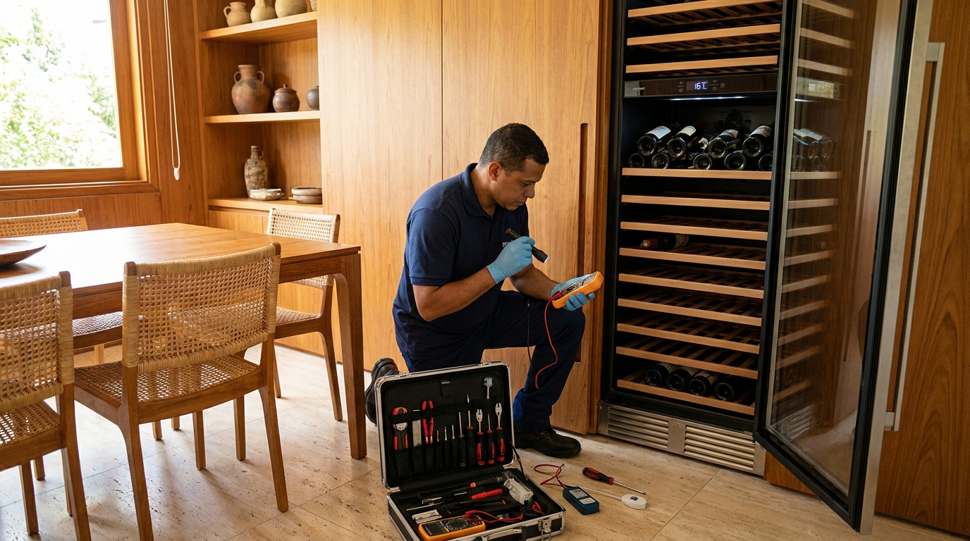 Substituição de termostato em adega climatizada em visita técnica em Maringá‑PR